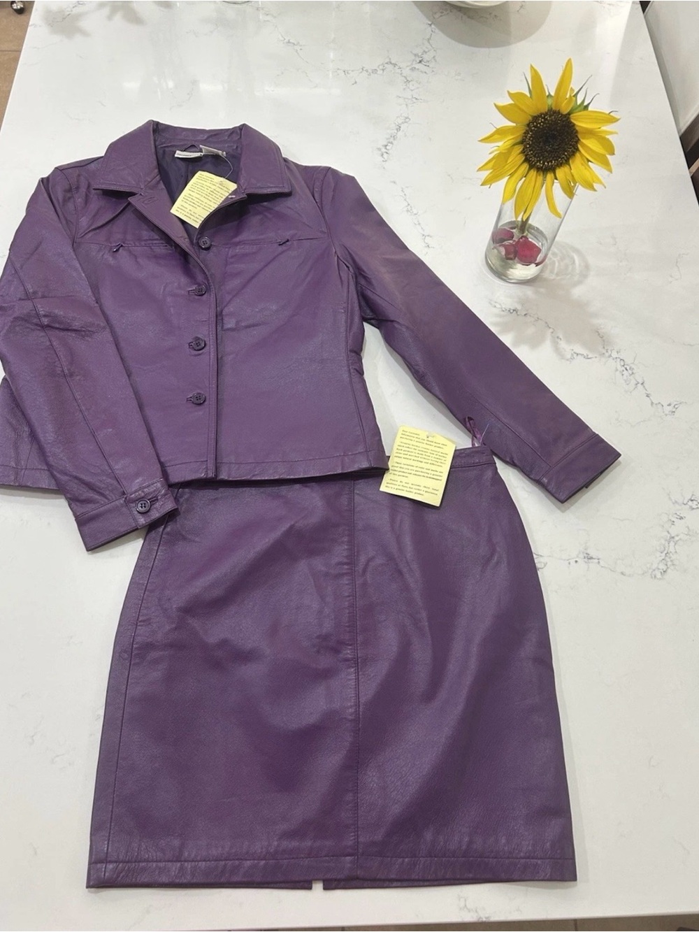 NWT Newport News Purple Leather 2 Piece Skirt Suit Set 12